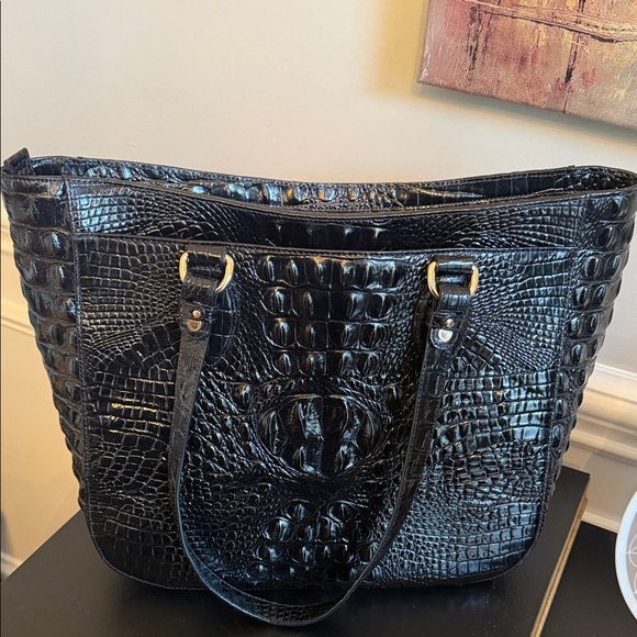Brahmin Black Croc-Embossed Shoulder Bag